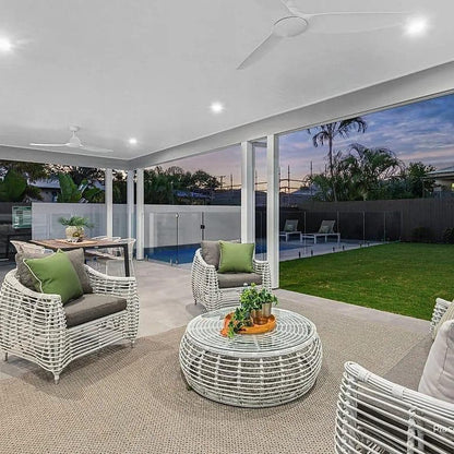 Barbados Outdoor Wicker Coffee Table in Arctic White with Glass Top - The Furniture Shack