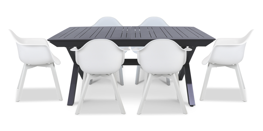 Caribbean Outdoor Extension Table in Gunmetal with UV Plastic Outdoor Chairs (PP)