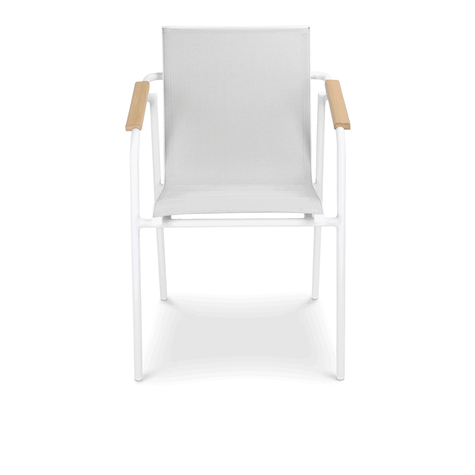 Capri Dining Chair in Arctic White Aluminium Frame with Polywood Teak Accent and Dune Textilene - The Furniture Shack
