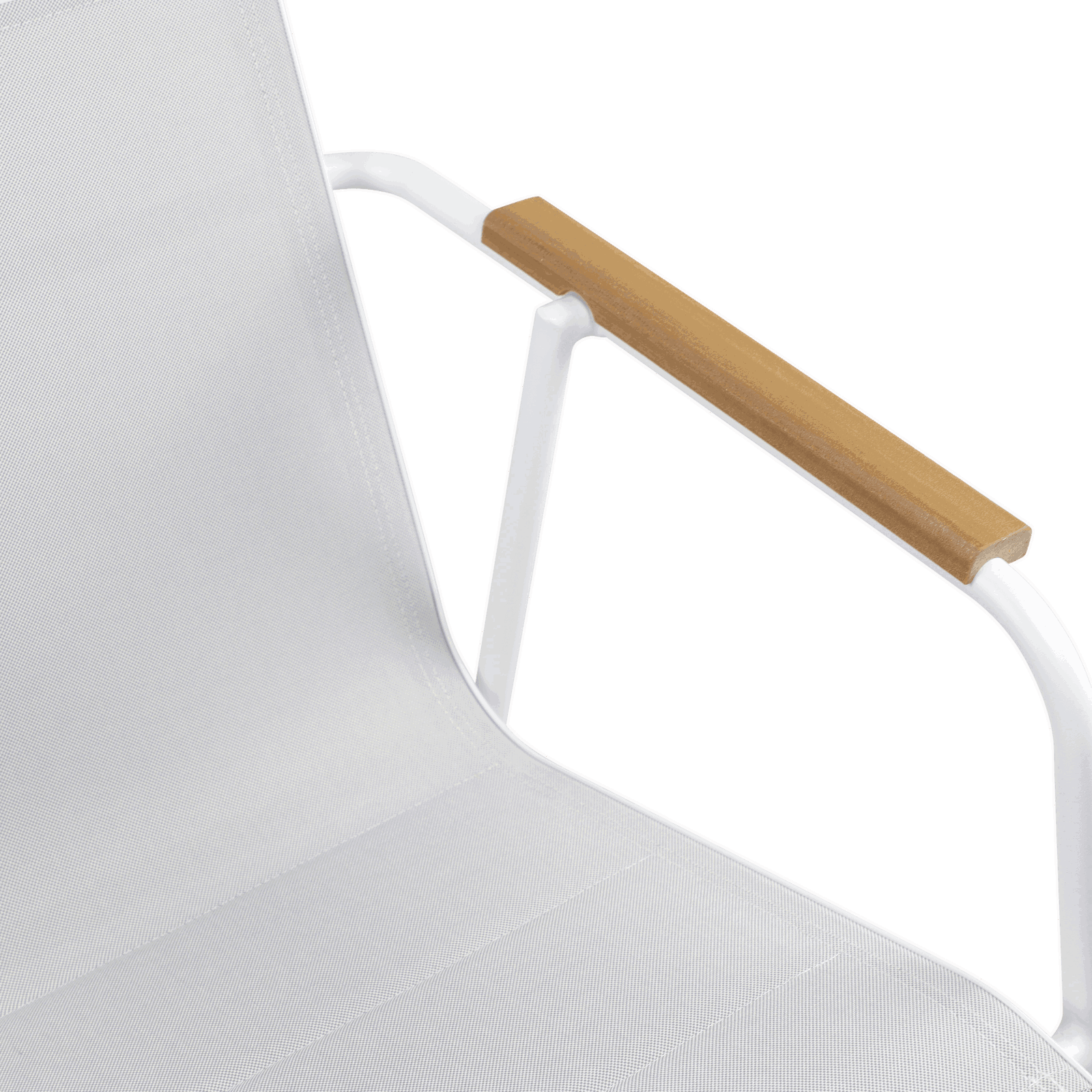 Capri Dining Chair in Arctic White Aluminium Frame with Polywood Teak Accent and Dune Textilene - The Furniture Shack