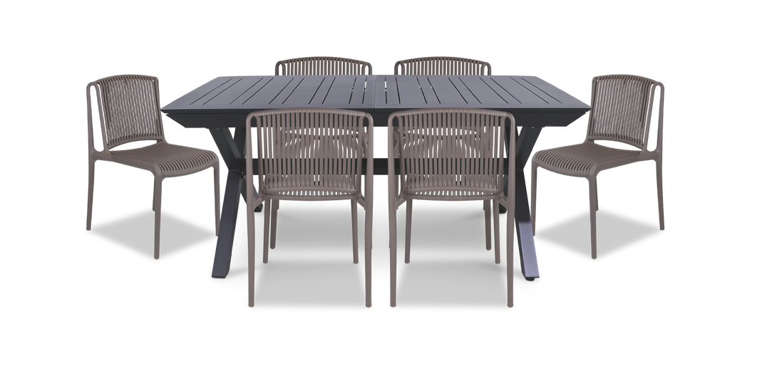 Caribbean Outdoor Extension Table in Gunmetal with UV Plastic Outdoor Chairs (PP)