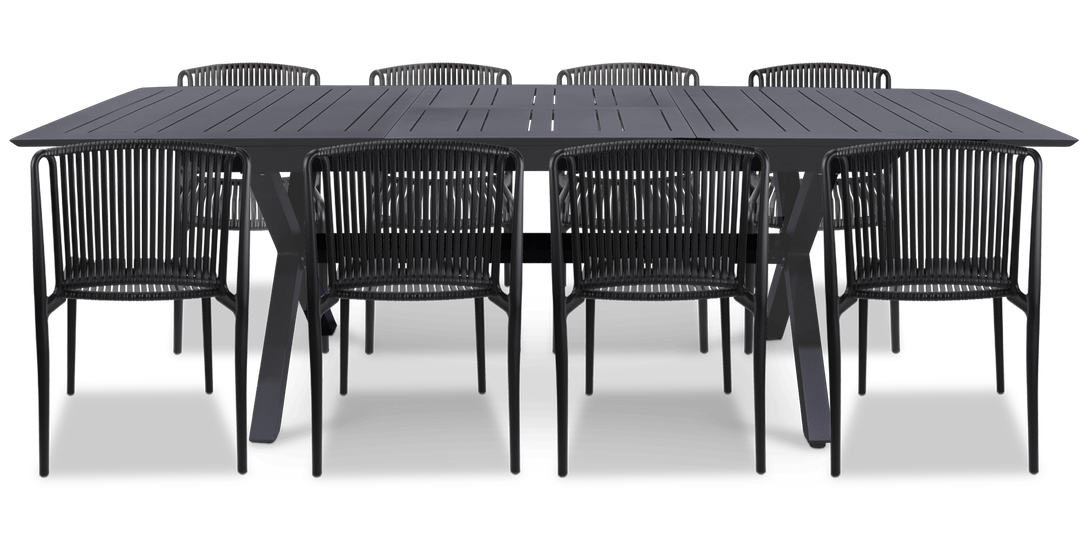 Caribbean Outdoor Extension Table in Gunmetal with UV Plastic Outdoor Chairs (PP)