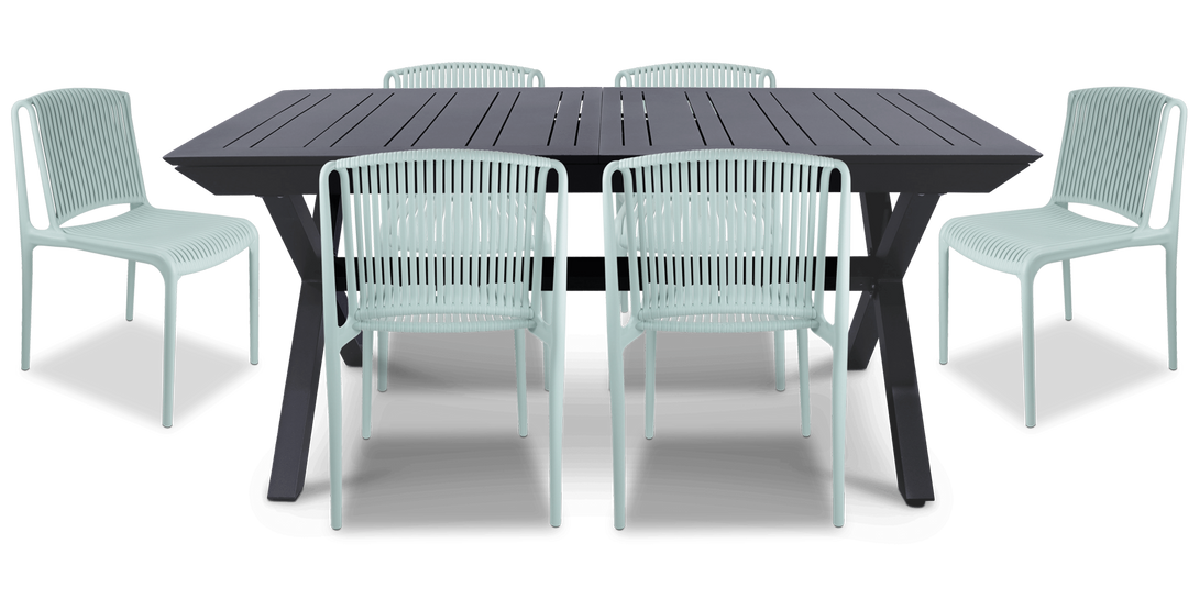 Caribbean Outdoor Extension Table in Gunmetal with UV Plastic Outdoor Chairs (PP)