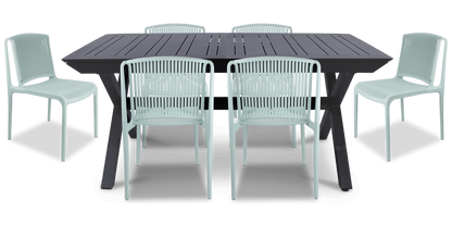 Caribbean Outdoor Extension Table in Gunmetal with Paros UV Plastic Outdoor Chairs (PP)