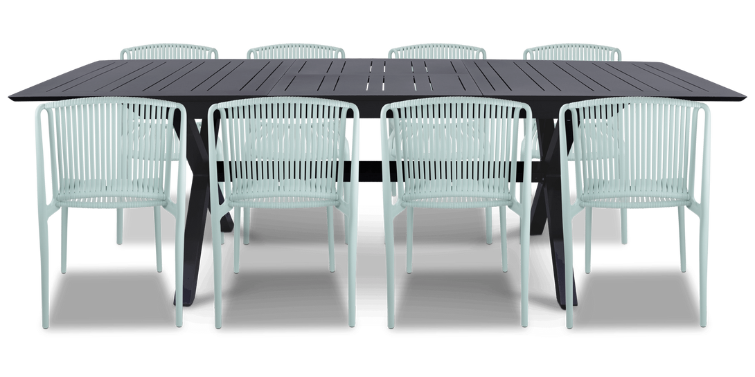 Caribbean Outdoor Extension Table in Gunmetal with UV Plastic Outdoor Chairs (PP)