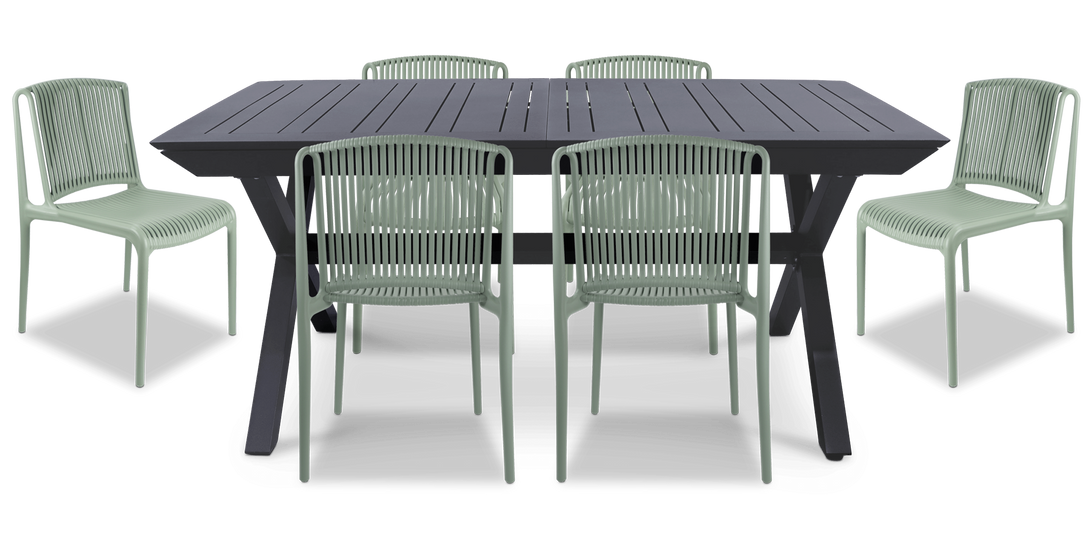 Caribbean Outdoor Extension Table in Gunmetal with UV Plastic Outdoor Chairs (PP)