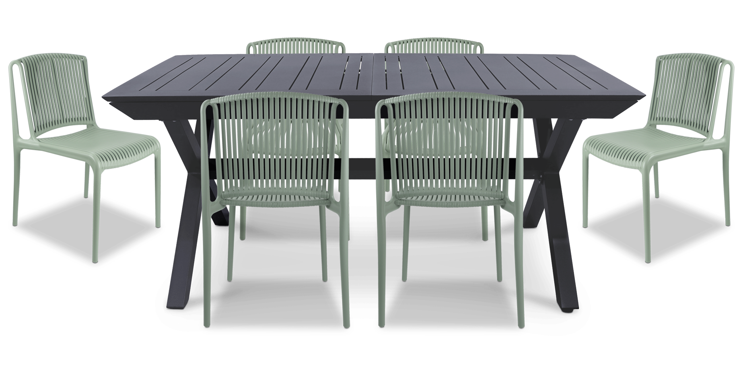 Caribbean Outdoor Extension Table in Gunmetal with UV Plastic Outdoor Chairs (PP)