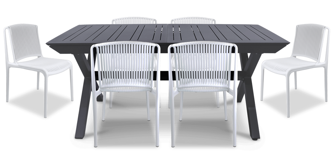 Caribbean Outdoor Extension Table in Gunmetal with UV Plastic Outdoor Chairs (PP)