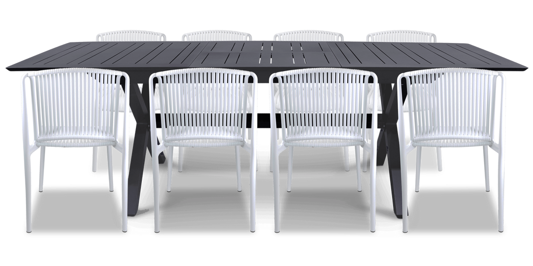 Caribbean Outdoor Extension Table in Gunmetal with UV Plastic Outdoor Chairs (PP)