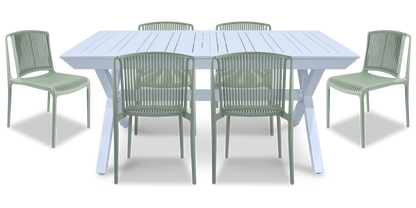 Caribbean Outdoor Extension Table in White with Paros UV Plastic Outdoor Chairs (PP)