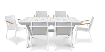 Caribbean Outdoor Extension Table in White with Aluminium Chairs - The Furniture Shack