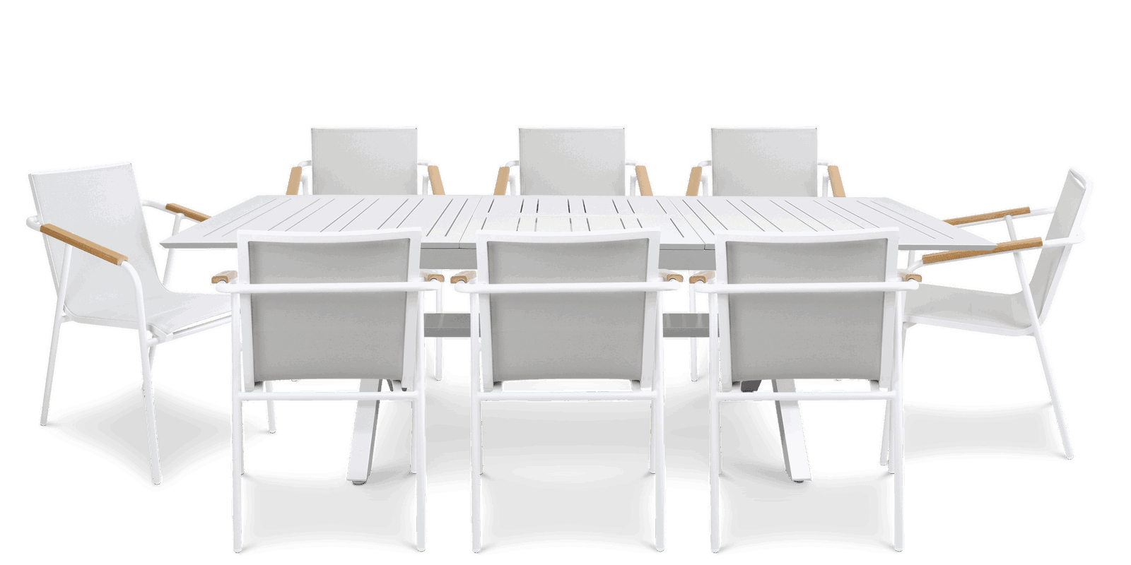 Caribbean Outdoor Extension Table in White with Aluminium Chairs - The Furniture Shack