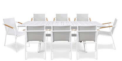 Caribbean Outdoor Extension Table in White with Aluminium Chairs - The Furniture Shack