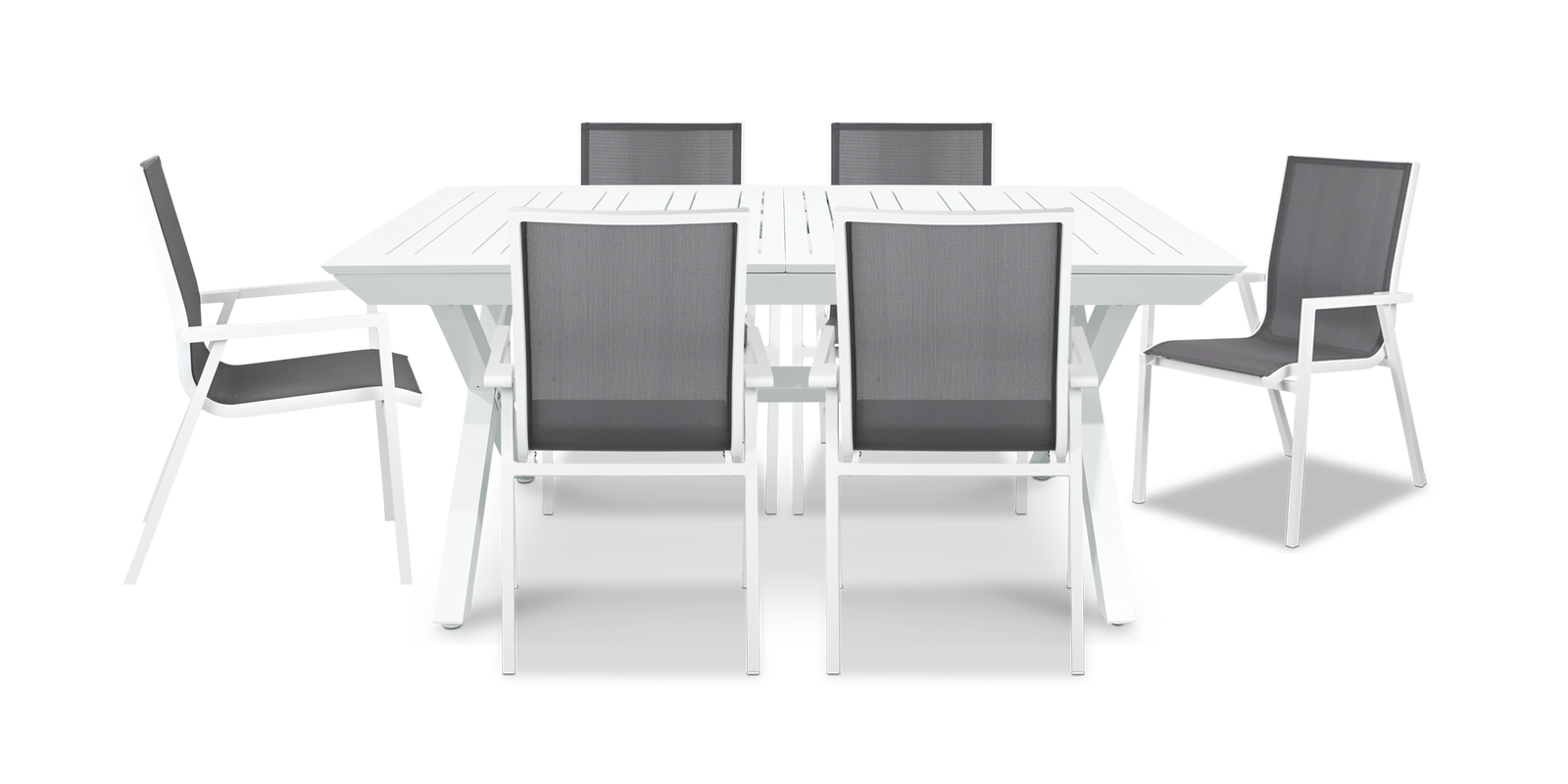 Caribbean Outdoor Extension Table in White with Aluminium Chairs - The Furniture Shack