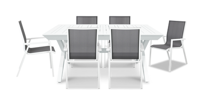 Caribbean Outdoor Extension Table in White with Aluminium Chairs - The Furniture Shack
