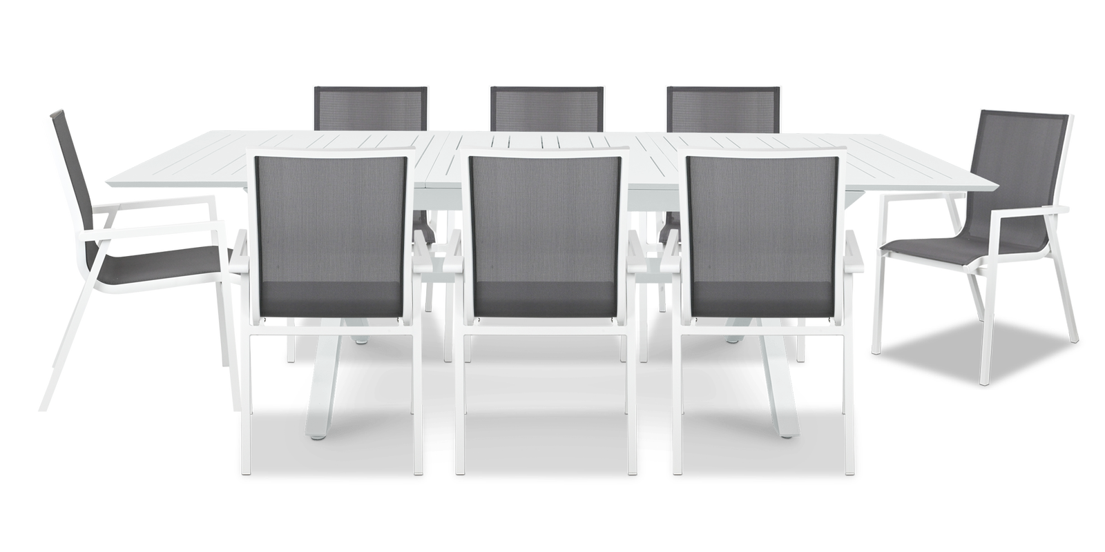 Caribbean Outdoor Extension Table in White with Aluminium Chairs - The Furniture Shack