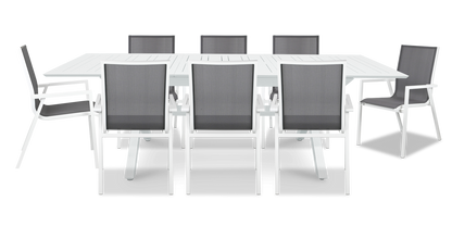 Caribbean Outdoor Extension Table in White with Aluminium Chairs - The Furniture Shack