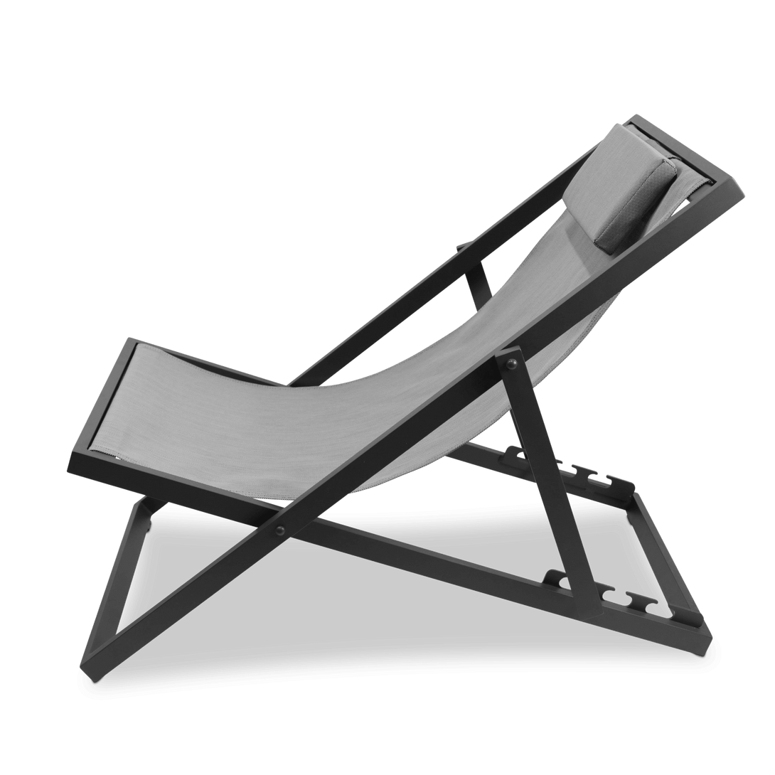 Chill Outdoor Deck Chair in Gunmetal Aluminium Frame and Charcoal Grey Textilene - The Furniture Shack