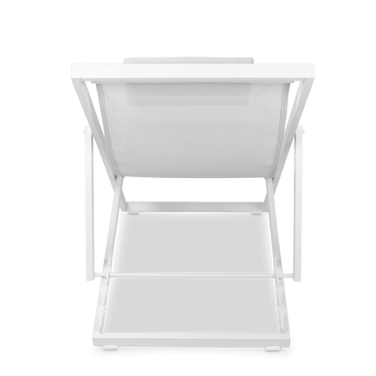 Chill Outdoor Deck Chair and Mykonos Medium Side Table in Arctic White Aluminium Frame and Charcoal Grey Textilene - The Furniture Shack