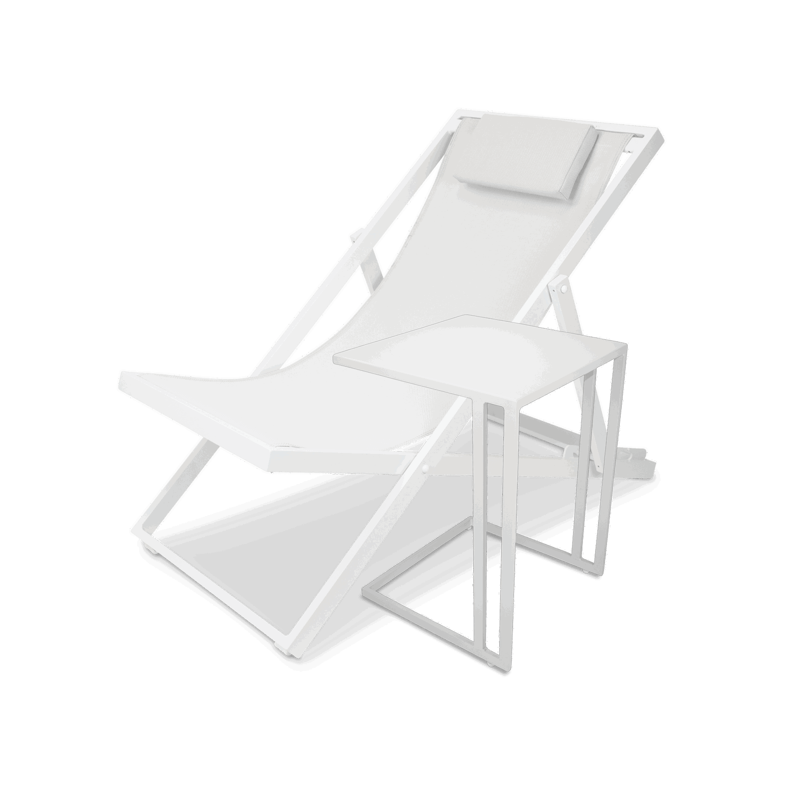 Chill Outdoor Deck Chair and Mykonos Medium Side Table in Arctic White Aluminium Frame and Charcoal Grey Textilene - The Furniture Shack