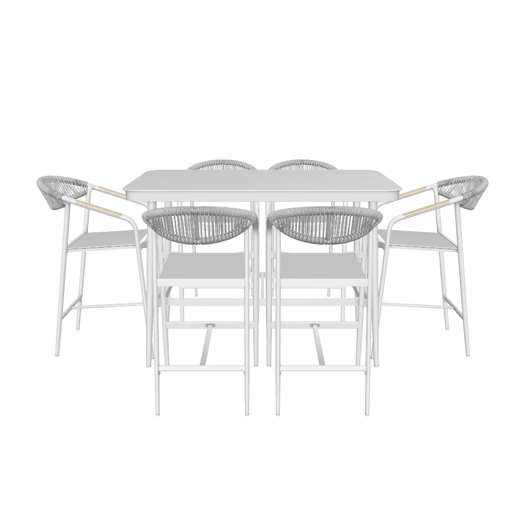 Amalfi Rectangle 7pc Bar Suite in Arctic White Aluminium