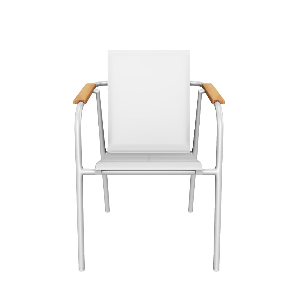 Capri Dining Chair in Arctic White Aluminium Frame with Polywood Teak Accent and Dune Textilene