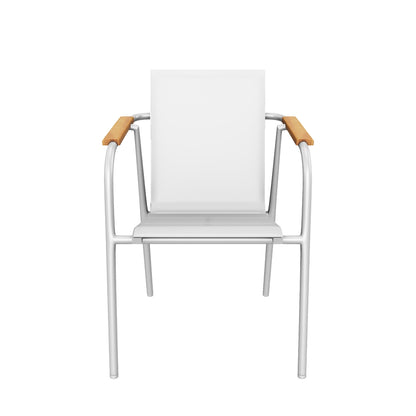 Capri Dining Chair in Arctic White Aluminium Frame with Polywood Teak Accent and Dune Textilene