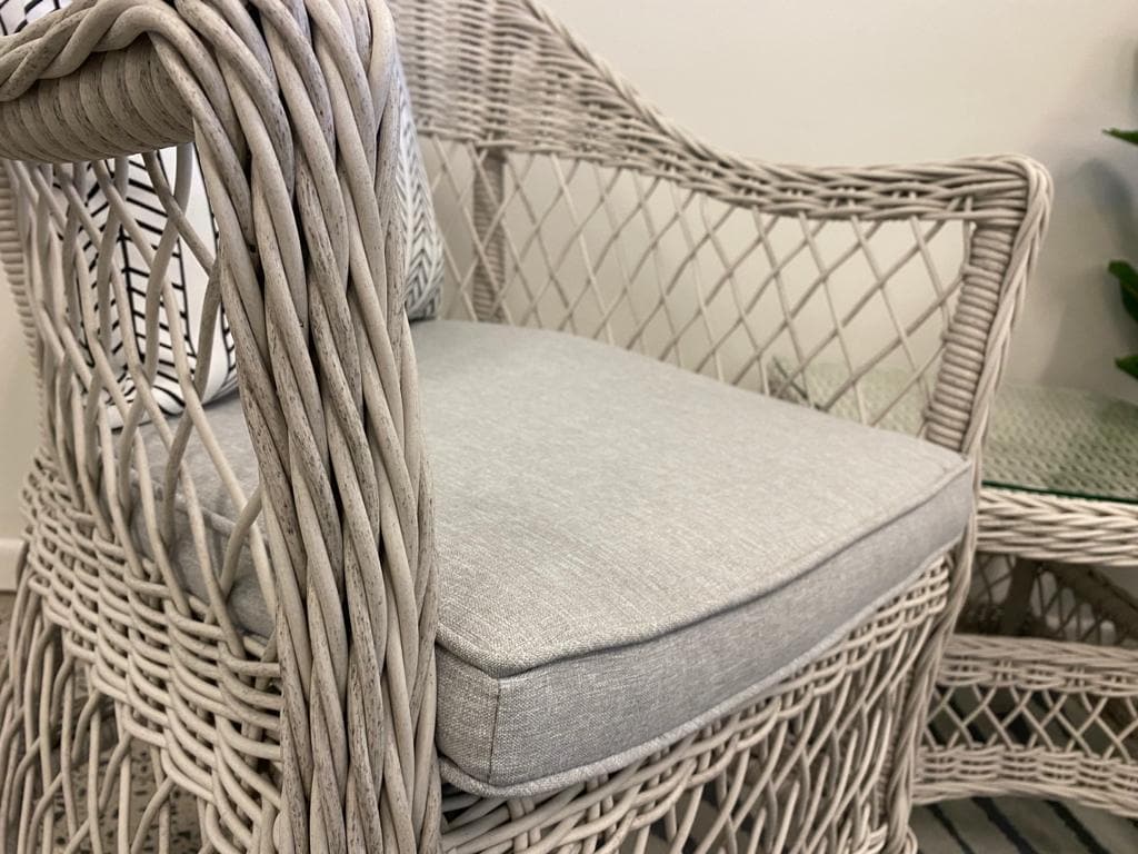 Hamptons Dining Chair 3pc Occasional in Surfmist Wicker and Dune Spunpoly Cushions - The Furniture Shack