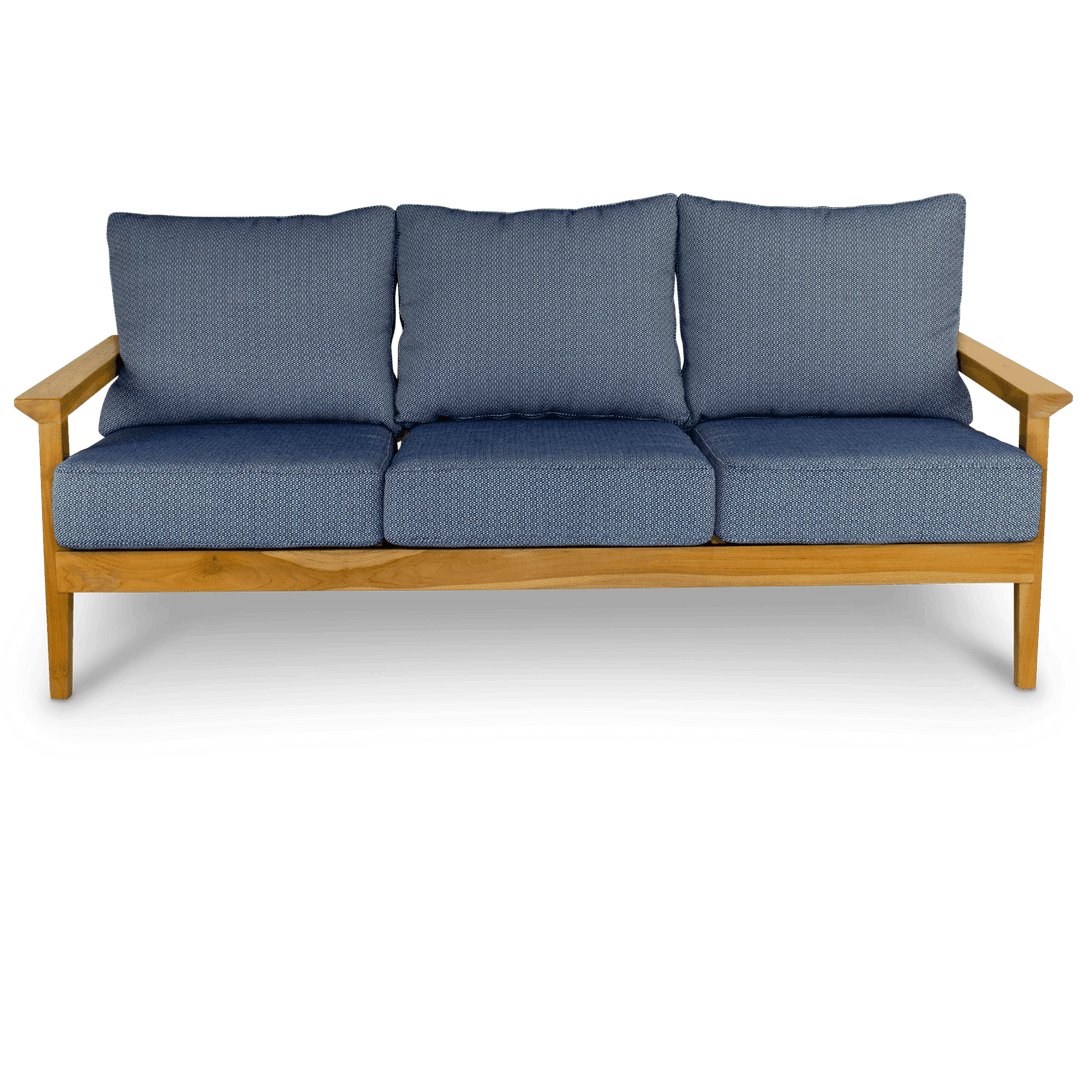 Riviera 3 Seater in Premium Natural Teak and Navy Check Sunproof All Weather Fabric - The Furniture Shack