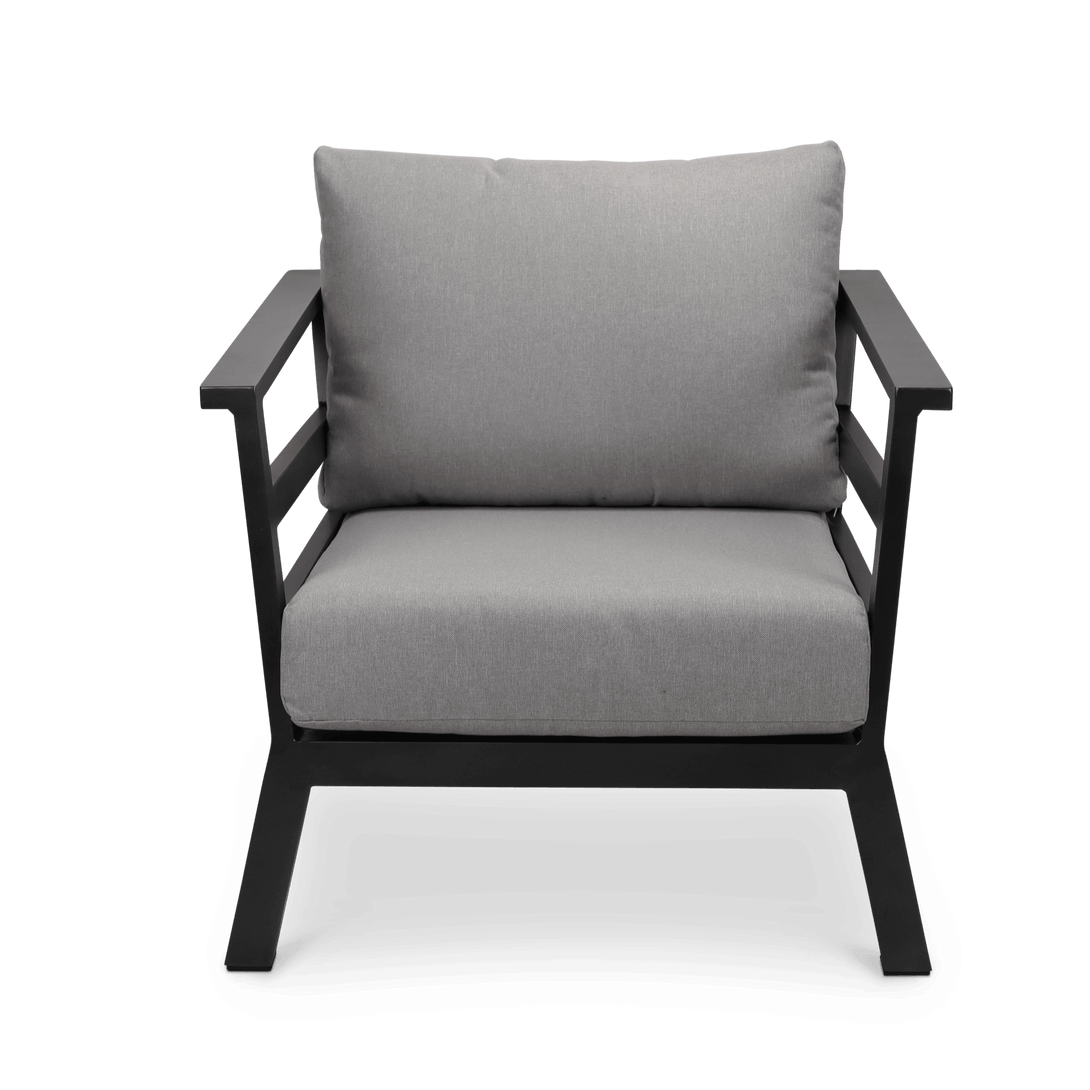 Aveiro 3 Seater with 2x Armchairs in Gunmetal Grey with Stone Olefin Cushions - The Furniture Shack