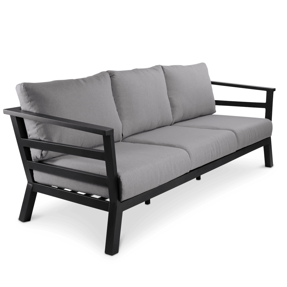 Aveiro 3 Seater with 2x Armchairs and San Sebastian Coffee Table in Gunmetal Grey with Stone Olefin Cushions - The Furniture Shack