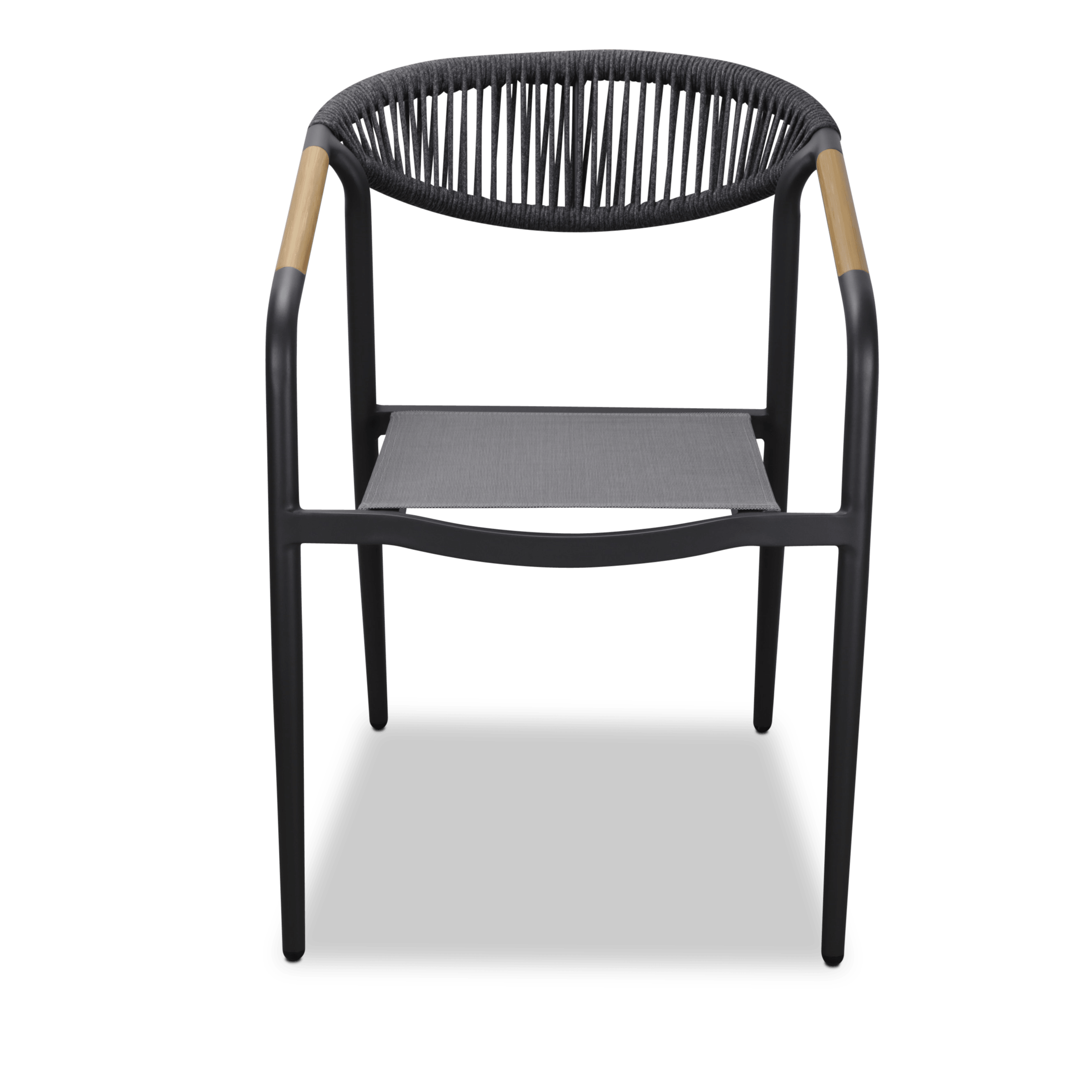 Amalfi Dining Chair in Gunmetal, Olefin Rope with Polywood Teak Accent and Stone Grey Textilene - The Furniture Shack