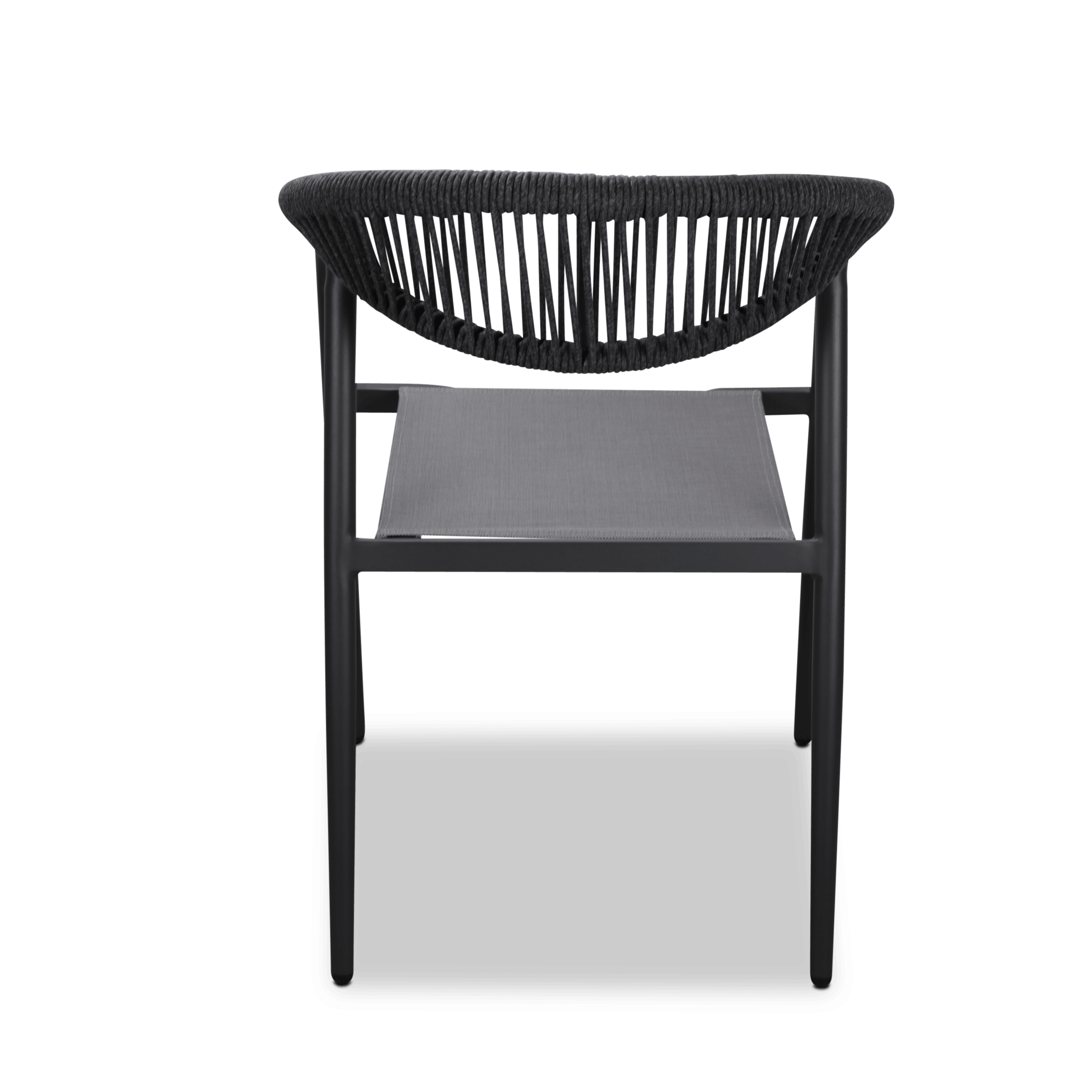 Amalfi Dining Chair in Gunmetal, Olefin Rope with Polywood Teak Accent and Stone Grey Textilene - The Furniture Shack