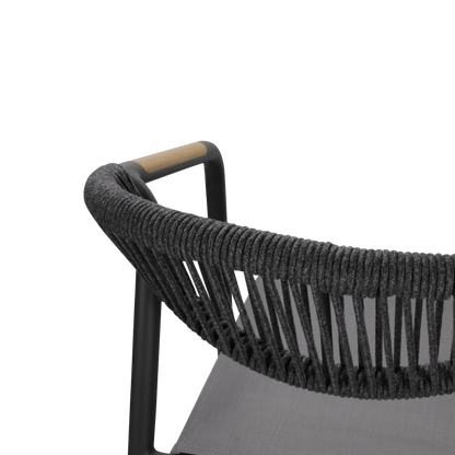 Amalfi Dining Chair in Gunmetal, Olefin Rope with Polywood Teak Accent and Stone Grey Textilene - The Furniture Shack