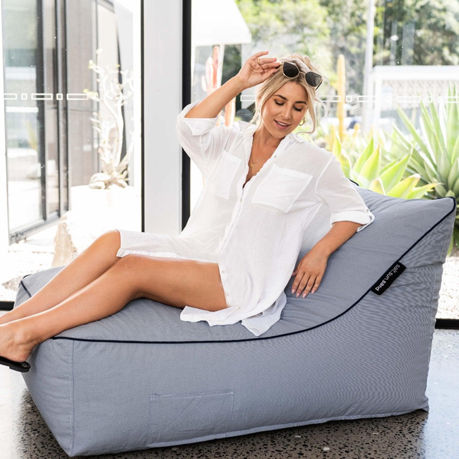 Kirra Indoor/Outdoor Bean Bag in Tweed Navy - The Furniture Shack