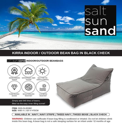 Kirra Indoor/Outdoor Bean Bag in Black Check - The Furniture Shack