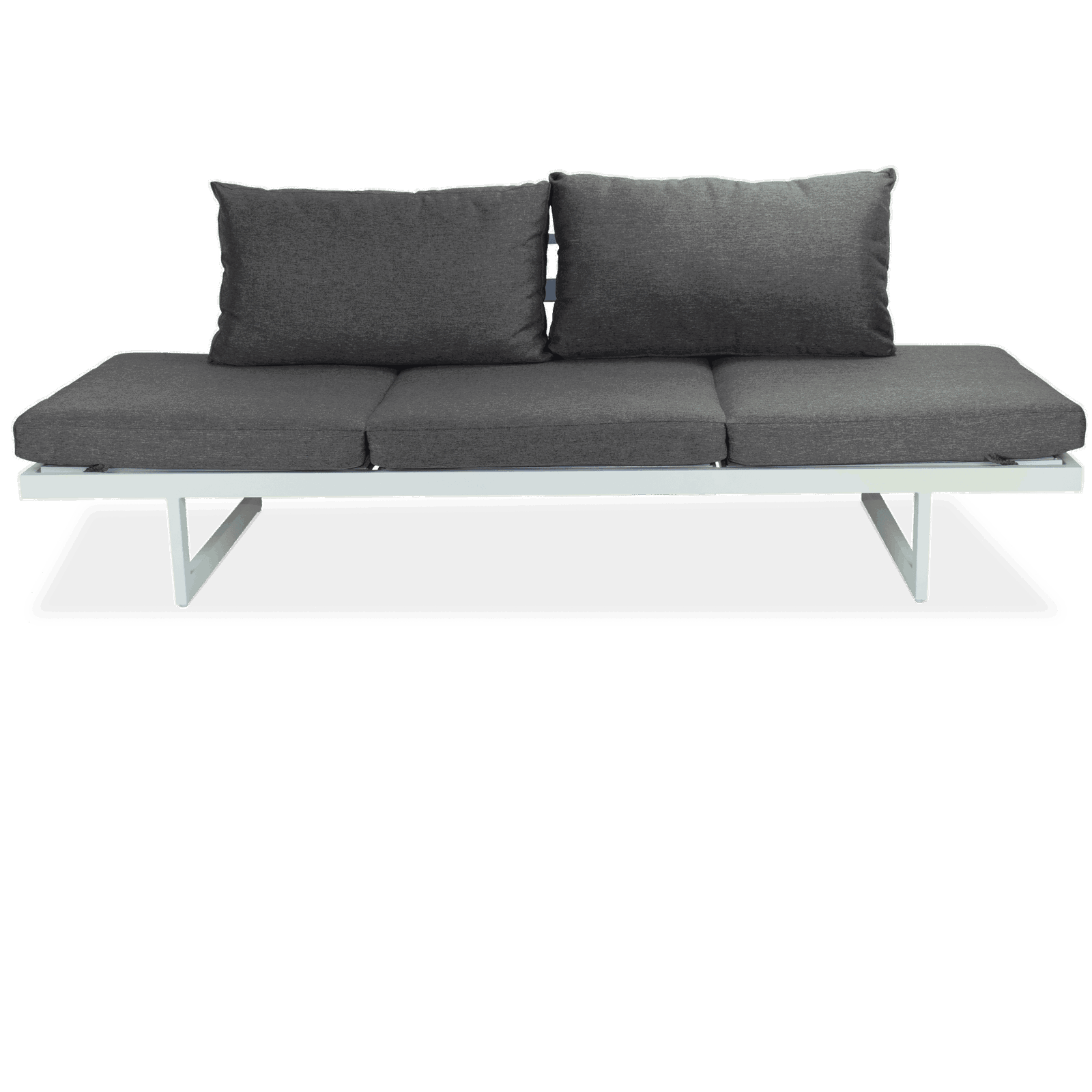 Milan 3 Seater with Dual Sunlounger Functionality in Arctic White Frame and Pebble Olefin Cushions - The Furniture Shack
