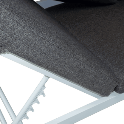 Milan 3 Seater with Dual Sunlounger Functionality in Arctic White Frame and Pebble Olefin Cushions - The Furniture Shack