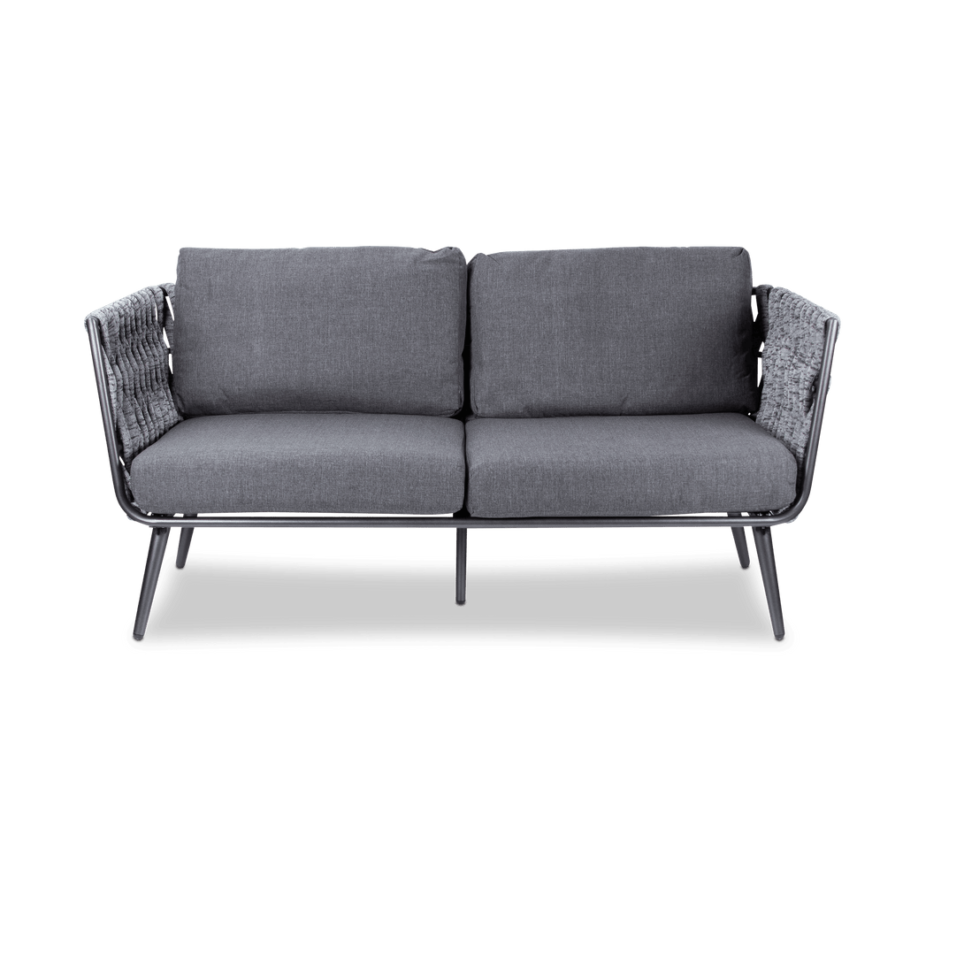 Montego 3 Seater, 2 Seater, Armchair and Coffee Table in Gunmetal Grey with Charcoal Spun Poly Cushions and Midnight Fleck Olefin Rope - The Furniture Shack