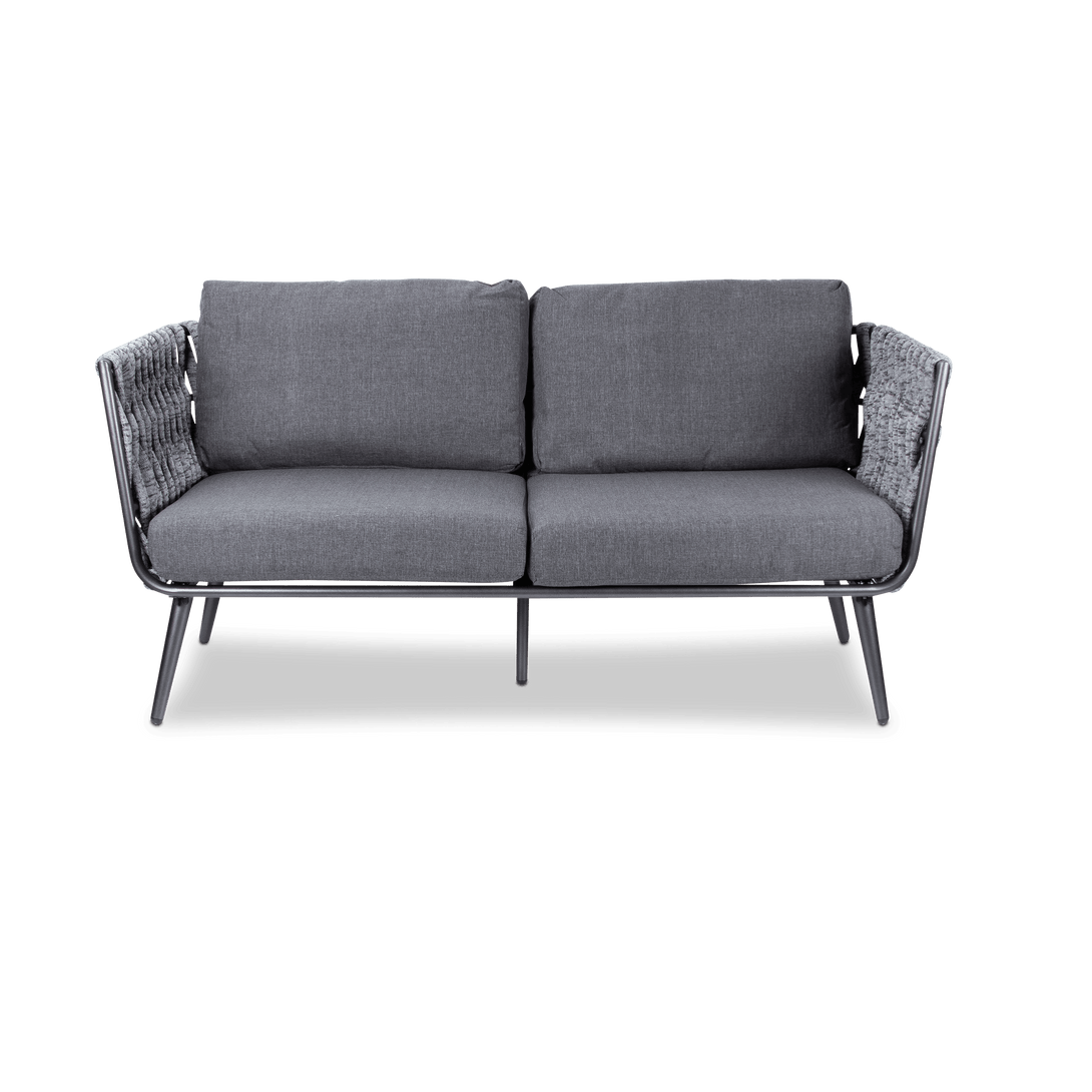 Montego 2 Seater in Gunmetal Grey with Charcoal Spun Poly Cushions and Midnight Fleck Olefin Rope - The Furniture Shack
