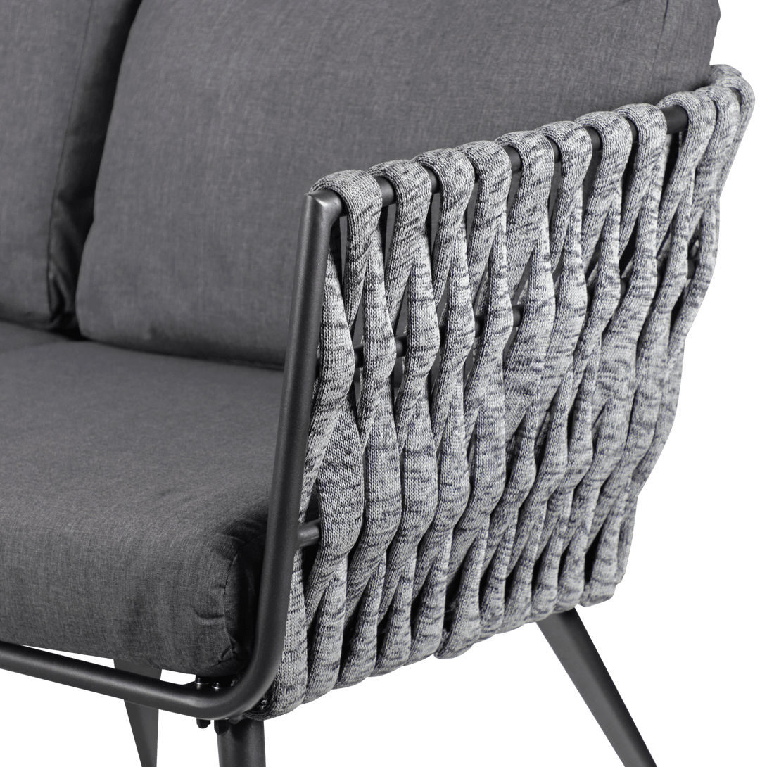 Montego 2 Seater in Gunmetal Grey with Charcoal Spun Poly Cushions and Midnight Fleck Olefin Rope - The Furniture Shack
