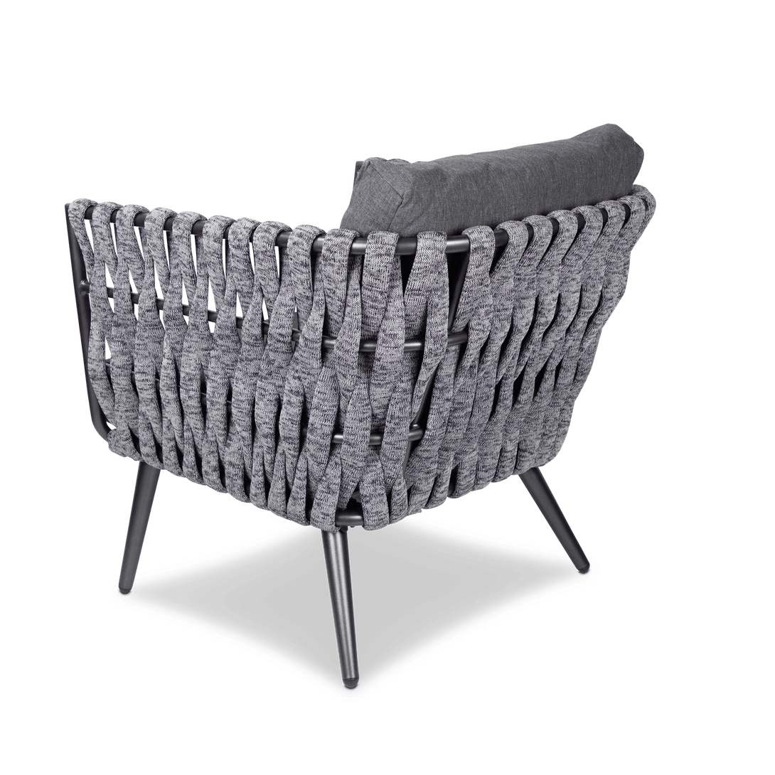 Montego Armchair in Gunmetal Grey with Charcoal Spun Poly Cushions and Midnight Fleck Olefin Rope - The Furniture Shack