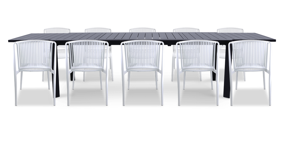 Morocco Outdoor Extension Table in Gunmetal with Polypropylene Chairs
