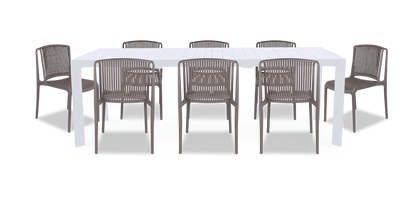 Morocco Outdoor Extension Table in White with Polypropylene Chairs - The Furniture Shack