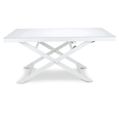 Mykonos Adjustable Outdoor Coffee Table in Arctic White Aluminium Frame and Glass Top - The Furniture Shack