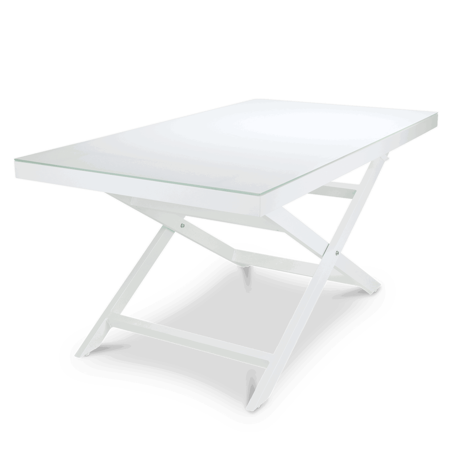 Mykonos Adjustable Outdoor Coffee Table in Arctic White Aluminium Frame and Glass Top - The Furniture Shack