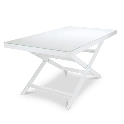 Mykonos Adjustable Outdoor Coffee Table in Arctic White Aluminium Frame and Glass Top - The Furniture Shack