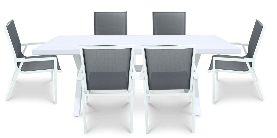 Noosa Rectangle 7 Piece Outdoor Setting in Arctic White with Aluminium Chairs