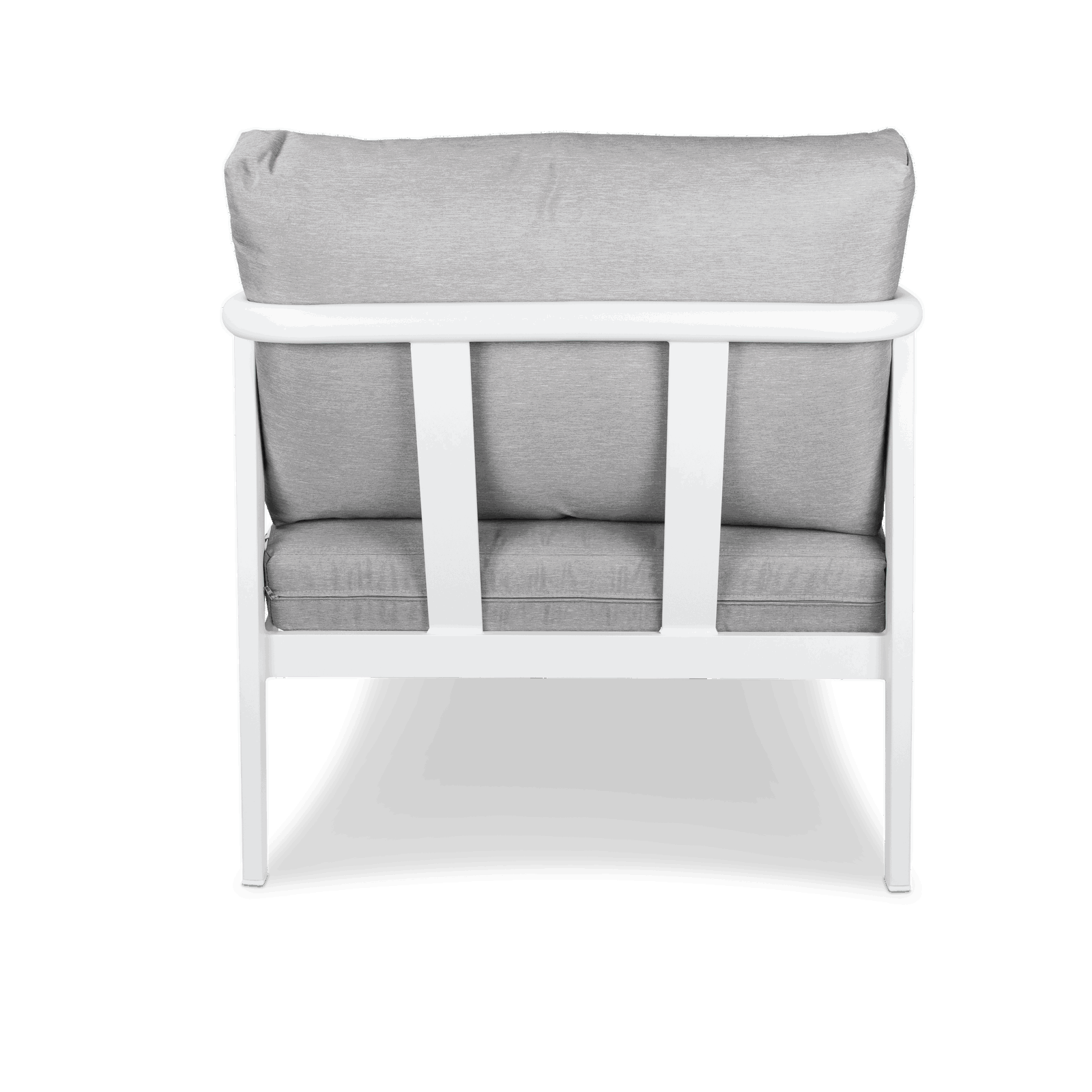 Porto Outdoor Armchair in Arctic White Aluminium Frame with Teak Polywood Accent and Spuncrylic Stone Grey Cushions - The Furniture Shack