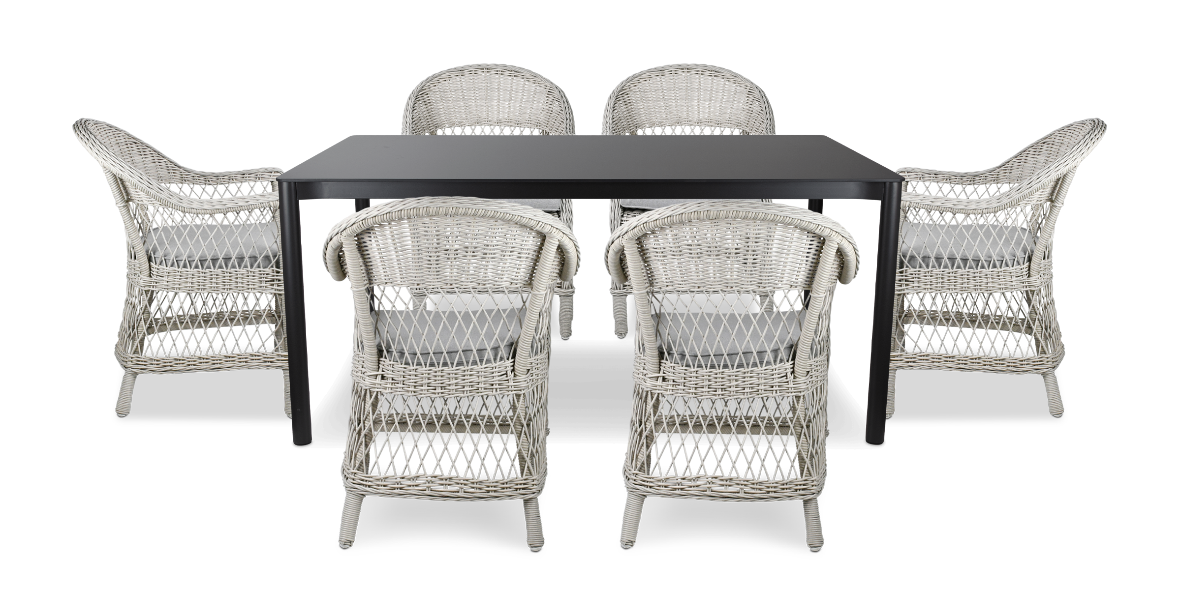 Santa Monica Rectangle 7 Piece Outdoor Setting in Gunmetal with Wicker Chairs